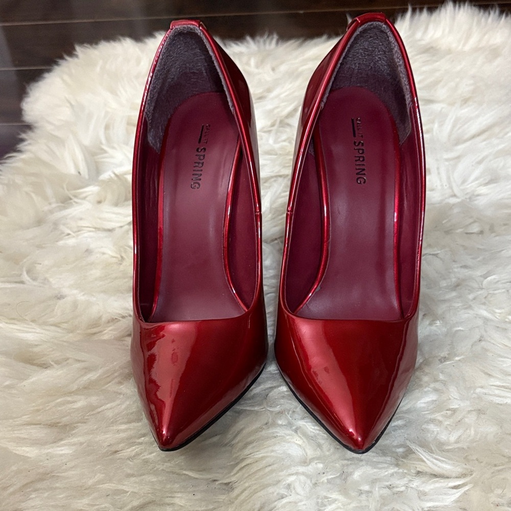 Spring Red Vegan Patent Leather Heels